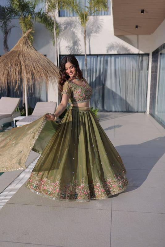 LW 7161 Fendi Silk mehndi Lehenga choli manufacturers in Karnataka